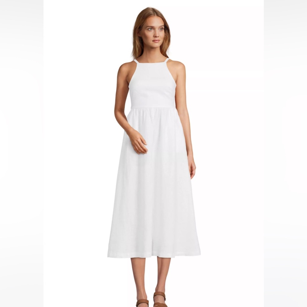 Lands’ End Linen Sleeveless Halter Midi Dress- White